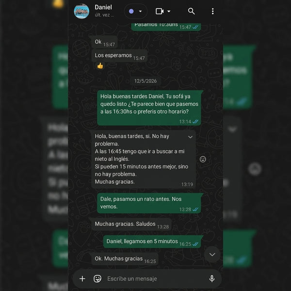 Testimonio de cliente por WhatsApp