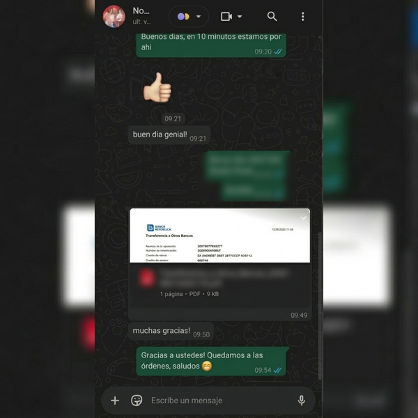 Testimonio de cliente por WhatsApp